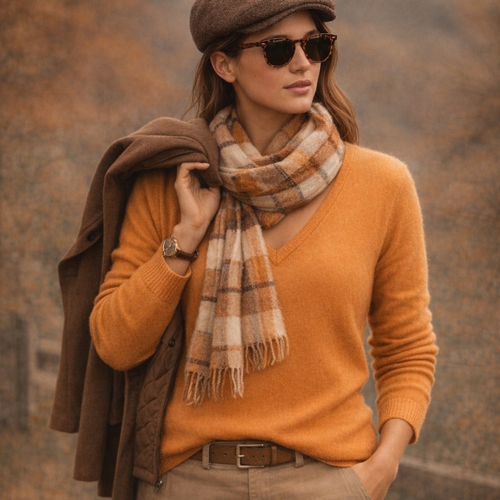 Lands' End Women's V-Neck Sweater in Amber Gold